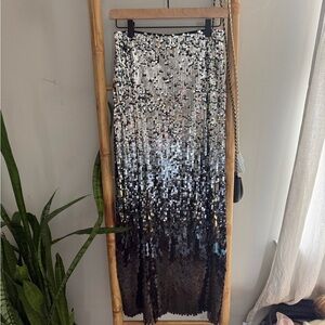 H&M Silver-to-Black Sequin Ombre Maxi Skirt